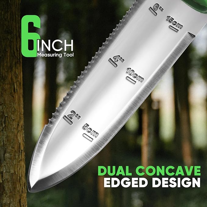 GK01 Hori Hori Garden Knife, Full Tang Gardening Knife with 7.1" Stainless Steel Double-Edged Blade, Heavy Duty Gardening Hand Tool for Weeding and Gardening with Oxford Sheath - in Gift Box