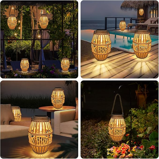 Solar Lamps Outdoor Bamboo,Rattan Hanging Solar Lights Waterproof,Solar Lanterns Decorative for Garden,Yard,Patio,Porch,Trees,Lawn,Pathway