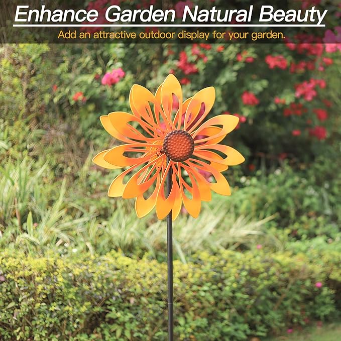 Birthday Gifts for Women Floral Yard Garden Wind Spinners - Large Outdoor Metal Wind Spinners with Vane, Lawn Yard Art Garden Decor (Sunflower)