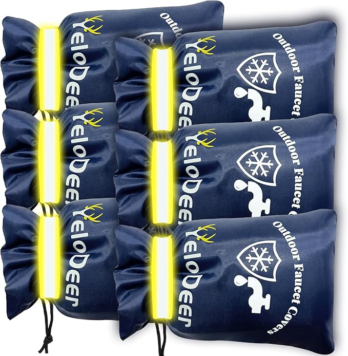 Outdoor Faucet Cover for Winter, Yelodeer 6 Packs 7.1" W X 10.7" H Upgraded Thicken Spigot Pipe Covers, Reusable Waterproof Oxford Faucet Sock, Hose Bib Covers for Winter Insulated Freeze Protection