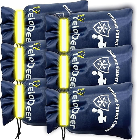 Outdoor Faucet Cover for Winter, Yelodeer 6 Packs 7.1" W X 10.7" H Upgraded Thicken Spigot Pipe Covers, Reusable Waterproof Oxford Faucet Sock, Hose Bib Covers for Winter Insulated Freeze Protection