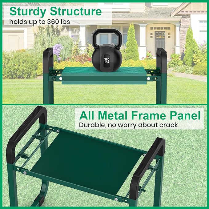 TomCare Garden Kneeler and Seat Upgraded 10.24" Wide Kneeling Pad Garden Bench with 2 Large Tool Bags Heavy Duty Garden Stool Foldable Garden Tools Gardening Gifts for Women Men Seniors Gardeners
