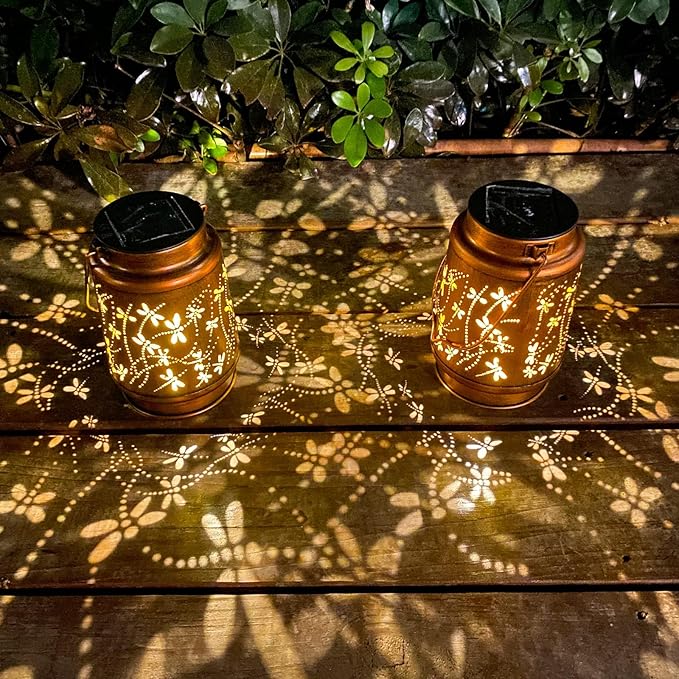 Mothers Day Gifts, 4 Packs Solar Lanterns Outdoor Hanging Lantern Lights, 4 Dragonfly Hollowed-Out Metal Decor Lantern, Waterproof LED Decorative Garden Light Gifts