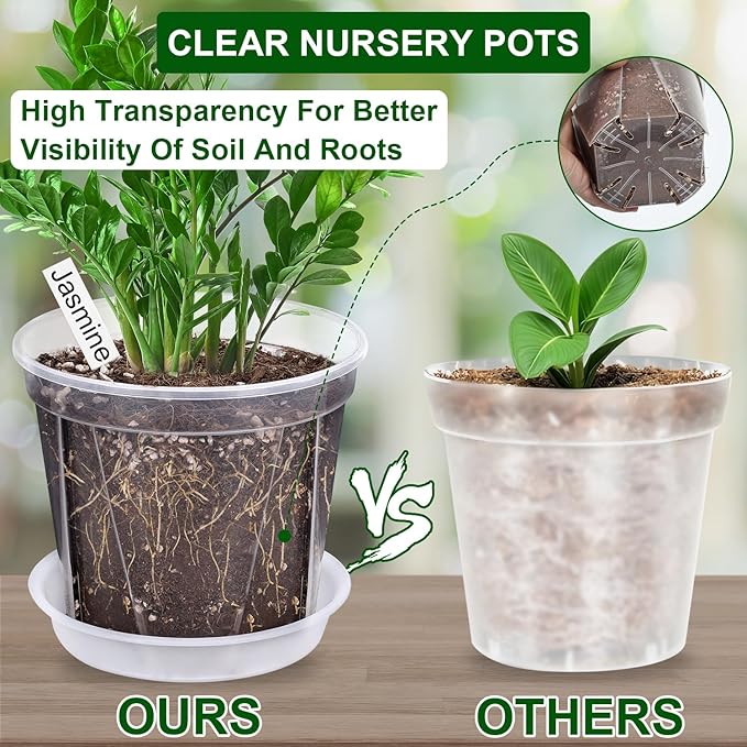 12 Pack Clear Nursery Pots 4/5/6 Inch Clear Plastic Plant Pots with Drainage Holes Clear Planters Flower Pots for Indoor Plants