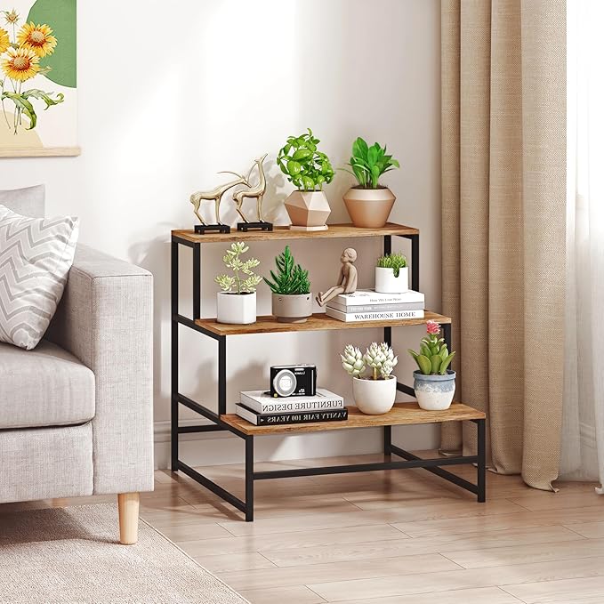23.6" Wide Plant Stand Indoor, 3-Tier Modern Plant Ladder Shelf Corner Flower Pot Holder Organizer for Living Room Balcony Garden, Rustic Brown