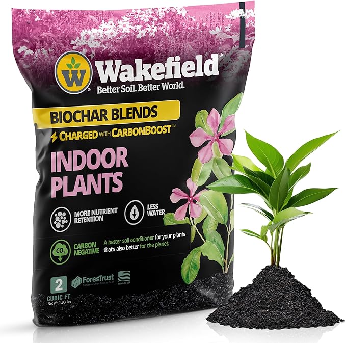 Wakefield Premium Biochar Indoor Plant Potting Mix with CarbonBoost – Professional Grade Soil for Houseplants & Indoor Plants – Organic Compost Potting Soil with Pine Bark and Worm Casting – 2 Quart