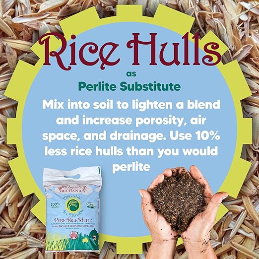 Pure Rice Hulls, 2 Cubic Foot - A Sustainable Alternative to Perlite - Enhances Drainage, Porosity and Air Space - Eco-Friendly & Locally Sourced