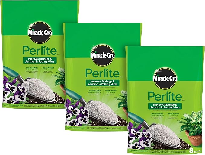 Miracle-Gro Perlite, Enriched with Plant Food, Improves Drainage and Aeration in Potting Mixes, For Container Plants, 8 qt., 3-Pack