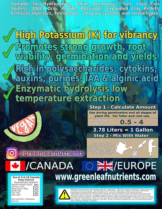 Organic Sea-K for Plants Seaweed and Kelp Fertilizer Supplement Concentrated Extract Powder Nutrient