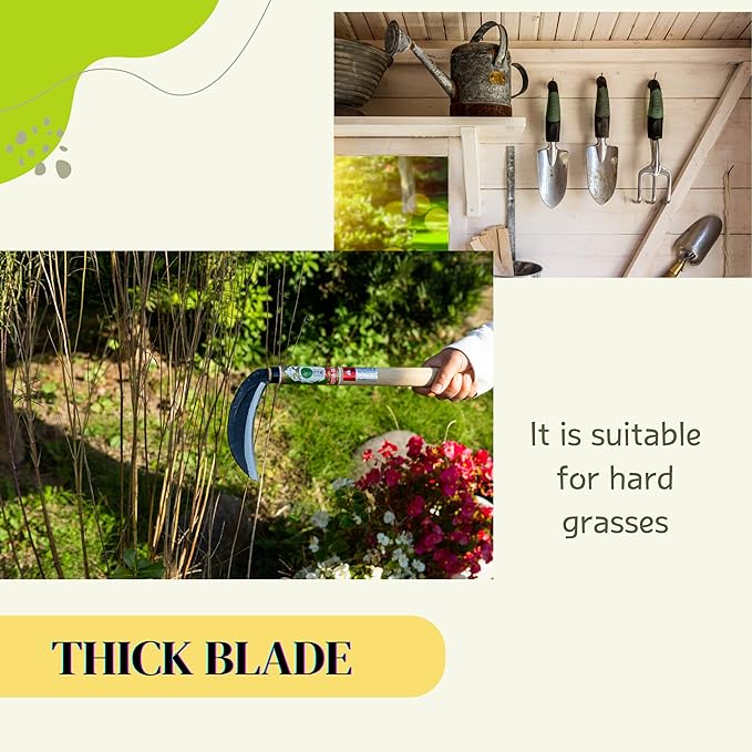 Japanese Weeding Sickle (Thick Blade), High Grade Steel Blade (Blue Steel No.2) Hand Tool for Gardening, Weeding and Farming, Blade Length 6.30inch