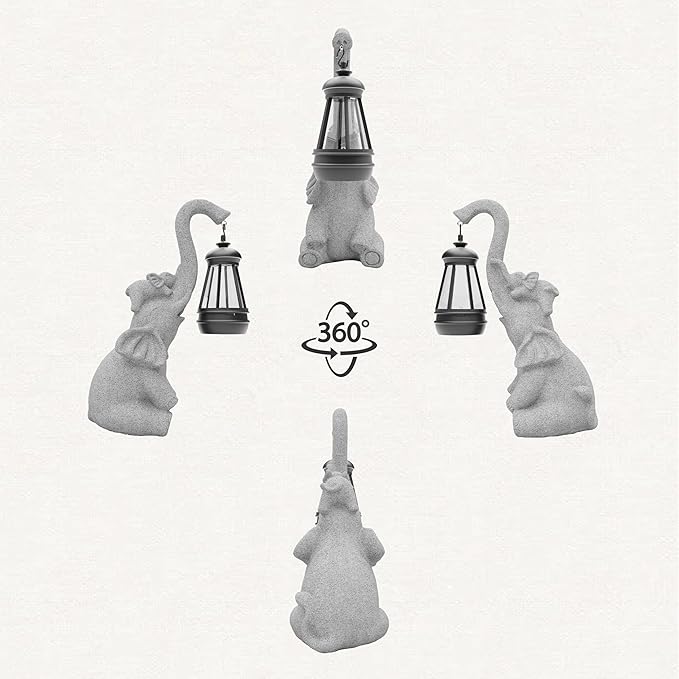 Solar Powered Outdoor Figurine Lights, 10 Inch Waterproof Animal Elephant Statue Light, Suitable for Decorations for Patio, Balcony, Lawn, Courtyard, Etc.(Trunk)