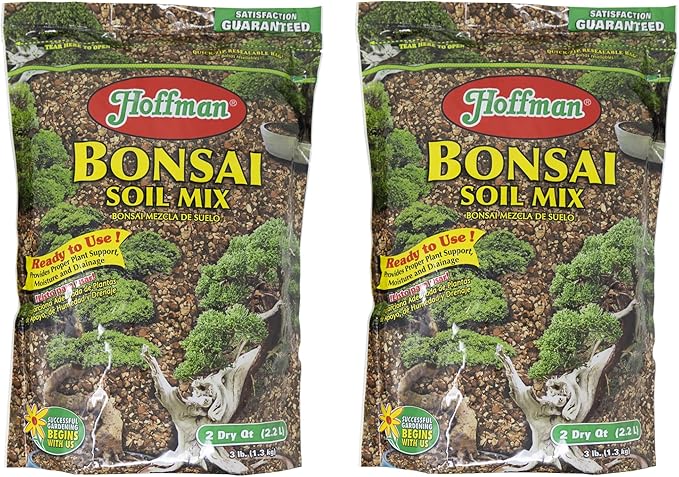 Hoffman Ready to Use Bonsai Soil Potting Mix to Provide Proper Support, Moisture, and Drainage, 2qt Bag, 2 Pack