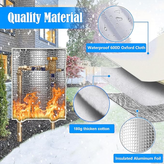 Opening Backflow Preventer Pipe Insulation Cover,Irrigation Sprinkler Valve Cover,Water Well Pump Cover,Sturdy 5 Layers Hydrant Cover for Winter Freeze Protection