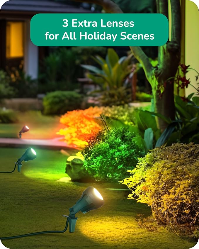 EDISHINE LED Outdoor Spotlights, 120V 4.8W Plug in Spot Light with 3 Lenses (Red Green Yellow), 180° Rotatable, 5000K, Waterproof Landscape Lighting for Flag Tree Garden, 2 Pack