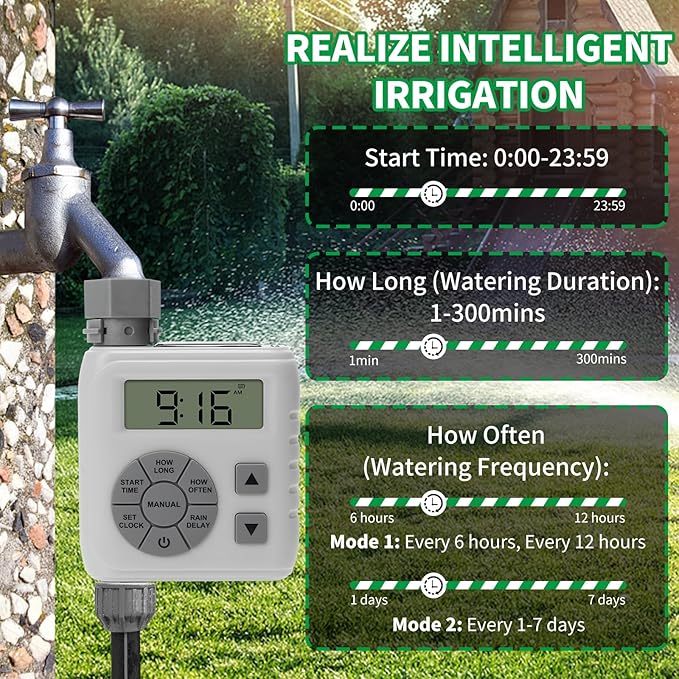 Sprinkler Timer, Zuomeng Water Timer for Garden Hose with Dual Power Design, Professional Anti-Leak Technology, Smart Irrigation with Rain Delay, Automatic/Manual Mode for Efficient Watering, Gray