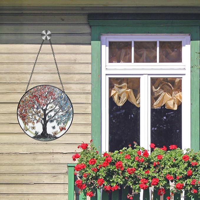 Tree of Life Garden Sun Catcher, Stained Glass Window Hanging, Suncatchers for Windows Hanging, for Friends, Family, and Women 6.31 * 6.31