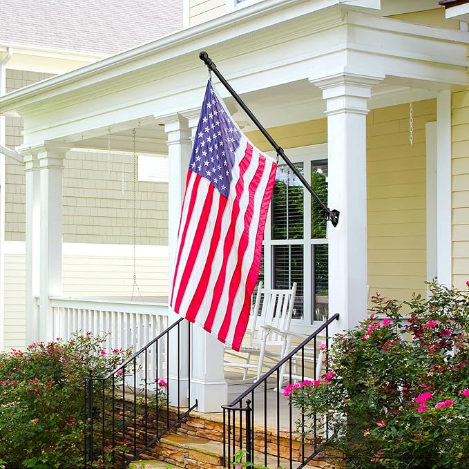 ZMTECH 2 Pcs 6 FT Flag Pole with Solar Light - Adjustable Bracket, Stainless Steel Flag Poles for Outside House, Tangle Free Flag Pole Holder Kit for American Flag (Without Flag, Black)