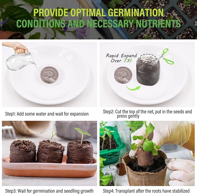 Legigo 100 PCS Coco Coir Seed Starter Plugs, 30mm Coconut Coir Pellets Seed Starter Soil for Plants, Compressed Seedling Starter Pods Pellets Seed Sprouted Potting Soil for Flowers, Herbs, Vegetables