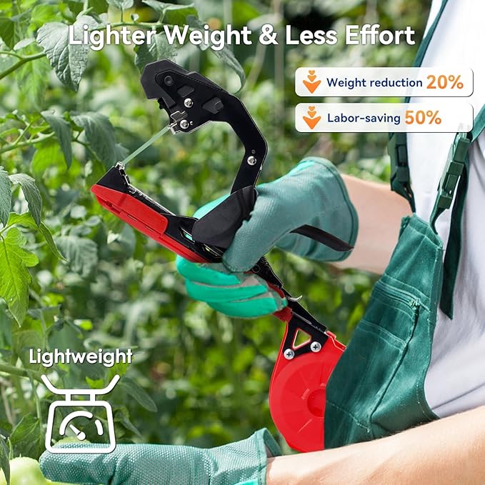 Upgraded Plant Tying Machine, Lightweight Plant Type Gun with 20 Rolls Tapes, 20000Pcs Staples to Tie Up Vine, Plant Tying Tool with SK5 Blade Replacement for Tomato, Cucumber, Grape (Red)