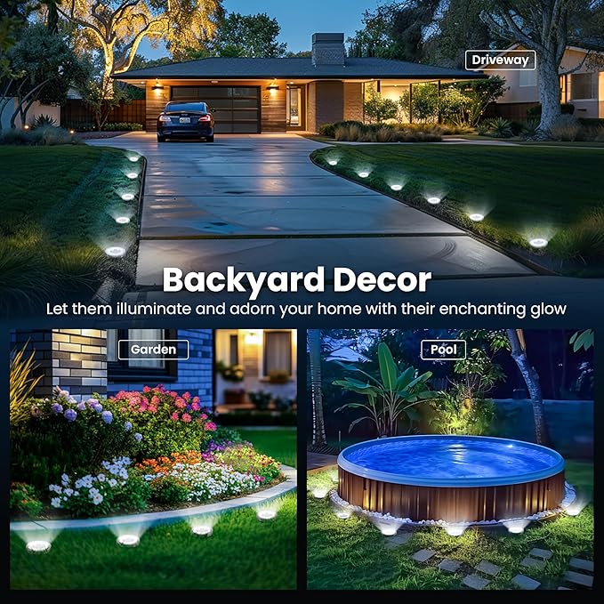 SOLPEX 10 Pack Solar Ground Lights Outdoor Waterproof, Solar Powered Pathway Lights, Landscape Lighting for Garden Walkway Driveway Backyard Decor (Cool White)