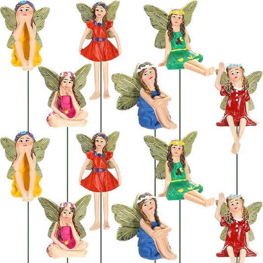 Bucherry 12 Pieces Garden Mini Fairies Figurines Miniature Fairy Sculpture Decoration Tiny Garden Accessories for Home Outdoor Yard Lawn Flower Pot Decor(Bright)