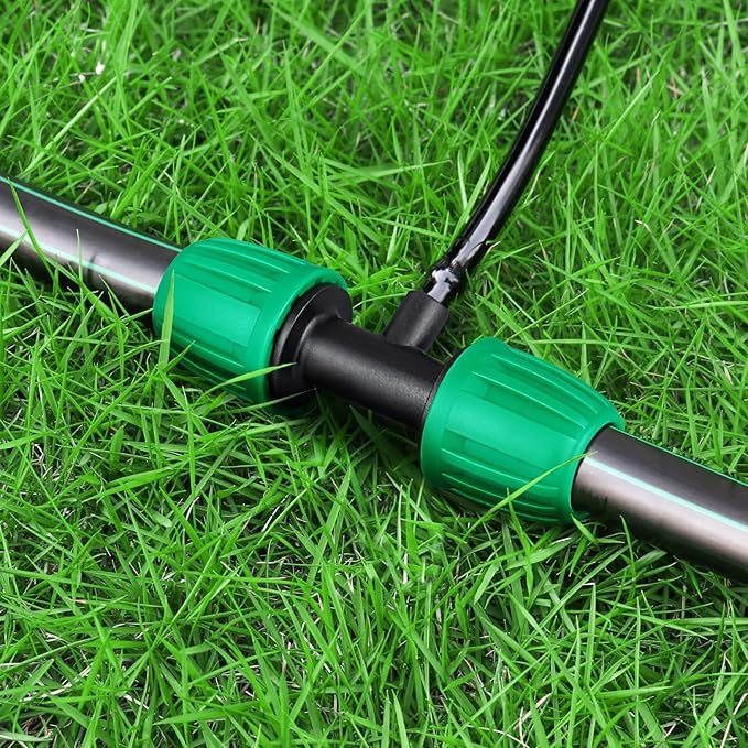 JAYEE Drip Irrigation Fittings, 15 Pcs Lock Barbed Tee for 1/2 to 1/4 Inch Vinyl Tubing, Drip Line Parts 3-Way Tees Irrigation Connectors for Drip Sprinkler Garden Lawn Systems, Green