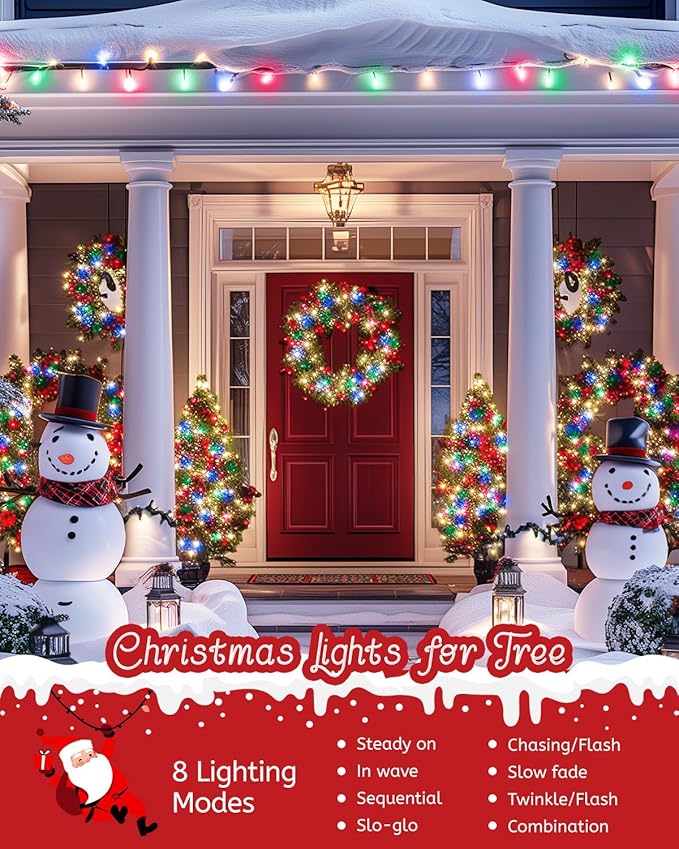 Minetom Christmas Lights, 128ft 400 LED Outdoor Christmas Tree Lights with Remote, 8 Modes Christmas String Lights Plug-in Mini Xmas Tree Lights with Timer for Outside Party Decor, Multicolor