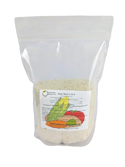 Greenway Biotech Bone Meal Fertilizer 3-15-0 Plus 24% Calcium for Plant’s Strong Root Development- Plant Food Source of Nitrogen and Phosphorus for Gardening, Flowering Plants- 2 Pounds