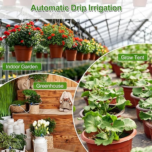 PChero Automatic Drip Irrigation System Kit, Indoor Plant Self Watering System Devices for 15 Potted Plants, USB Charging Plant Waterer Indoor with Timer, Buzzer and Water Sensor for Vacation
