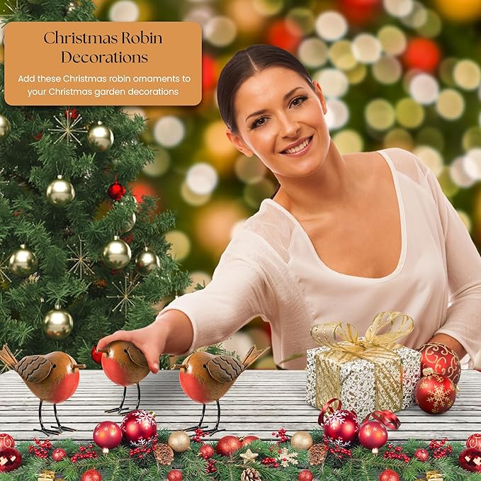 3pc Robin Garden Decor for Outside - Robin Metal Bird Decor Garden Ornaments Outdoor Animal Decorations - Robin Bird Figurine Lawn Ornaments Metal Bird Statues for Garden Decorations Outdoor Decor