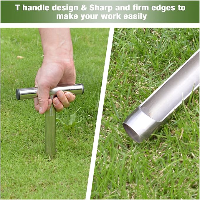 Soil Probe 12 Inch with 2 Bags, Soil Sample Probe for Lawn House Plants, T-Handle Soil Sampler Probe Rod Tool Set, Stainless Steel Soil Test Kits Tool for Soil Sampling