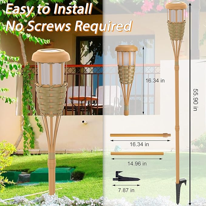 Solar Outdoor Lights, Solar Torch Lights Outdoor Flickering Flame, Outdoor Decorations for Patio Path Yard - 4 Pack