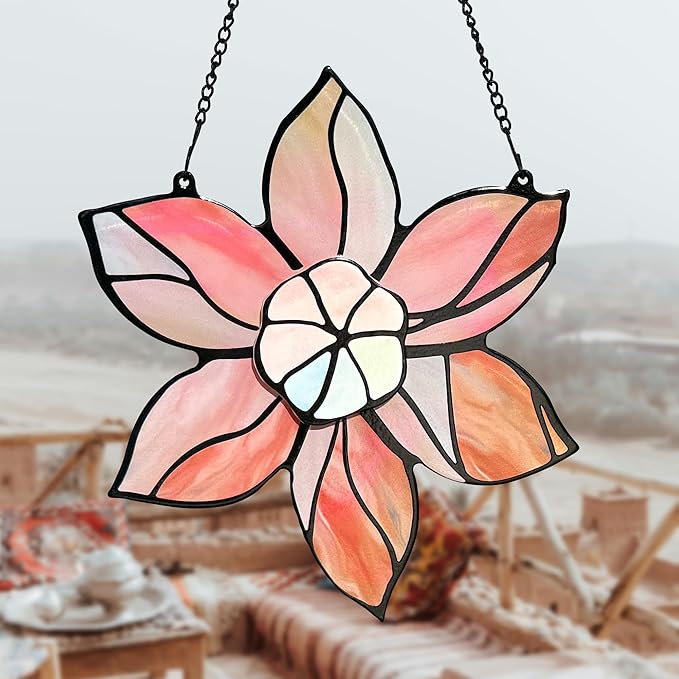 Stained Glass Window Hanging - Double-Layered Tiffany Flowers Suncatchers for Windows Hanging,Floral Sun Catcher for Plant Lovers Mothers Day Anniversary Love Gift