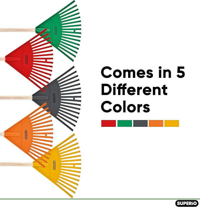 Superio Kids Rake with Hardwood Handle, Durable Plastic Head to Sweep Leaves in Lawn and Tidying Up The Garden, 34"