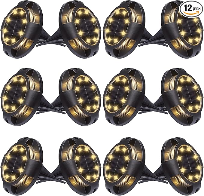 K.E.J. Solar Lights Outdoor Solar Lights for Outside 12 Pack Solar Lights Outdoor Waterproof Solar Garden Lights Landscape Lighting for Patio Pathway Lawn Yard Deck Driveway Walkway