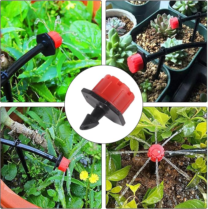 100pcs Drip Irrigation Fittings 360 Degree Adjustable Irrigation Drippers Sprinklers 1/4 Inch Drip Fittings for Watering System