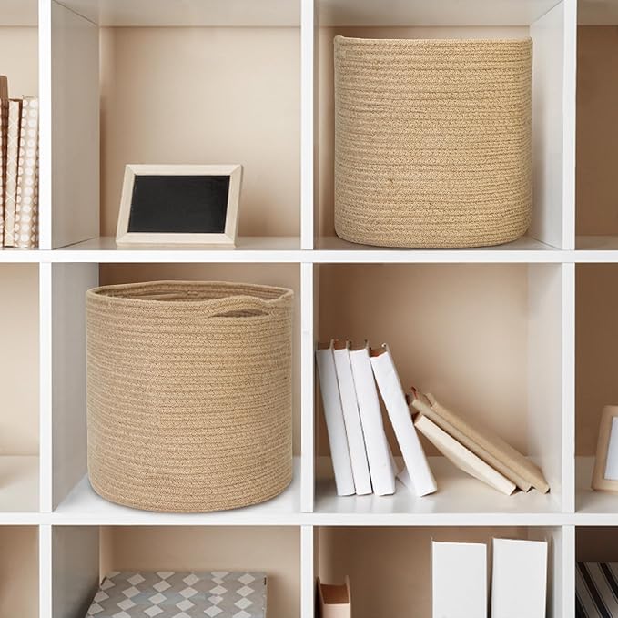 Woven Jute Plant Basket, Wicker Basket Planter for 11 inch Pot, Round Indoor Tree Pot Cover, Small Boho Storage Bin Organizer, Rustic Basket for Plants and Home Decor, 12.5” x 12.5”