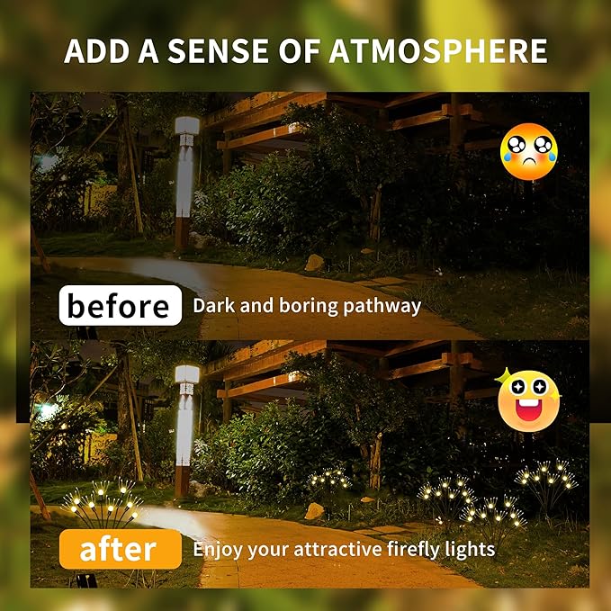 Solar Garden Lights, [Innovative 2024 Design] Big Solar Panel with 4 Pack 256 LEDs Solar Firefly Swaying Lights, Solar Lights Outdoor Waterproof for Yard for Patio Pathway Landscape Decorative