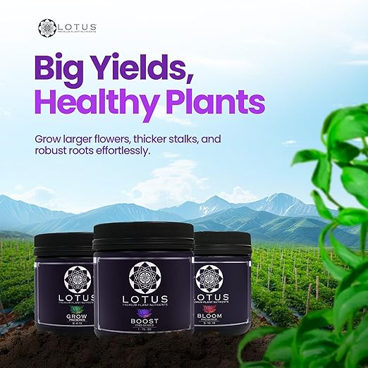 Lotus Nutrients Starter Kit (Bloom, Boost, and Grow) - Most Advanced Plant Nutrients and Bloom Booster - Powder Plant Fertilizer for Soil, Coco Coir, Hydroponics - Plant Food for Any Medium