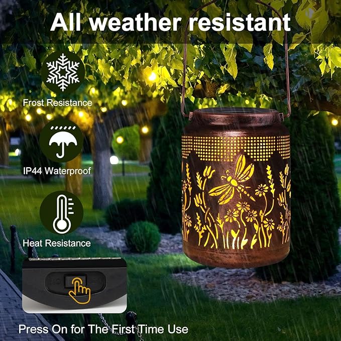 pearlstar Solar Lanterns Outdoor Waterproof Hanging Solar Lights Metal Dragonfly Gifts for Women Mom Grandma Decor for Garden Yard Patio Balcony Path