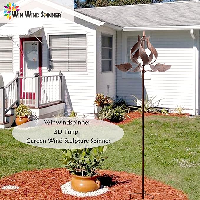 Tulip Wind Spinners Yard Garden - Large Copper Wind Sculptures & Spinners Outdoor Metal, Kinetic Yard Art Windmill Decor for Patio, Lawn (W24 x H73)