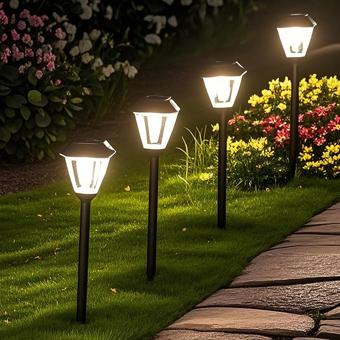 Solar Pathway Lights Outdoor 4 Pack, Upgraded 1000mAh Battery Up to 12Hrs, Solar Lights Outdoor Waterproof IP65, Warm White Landscape Light for Garden