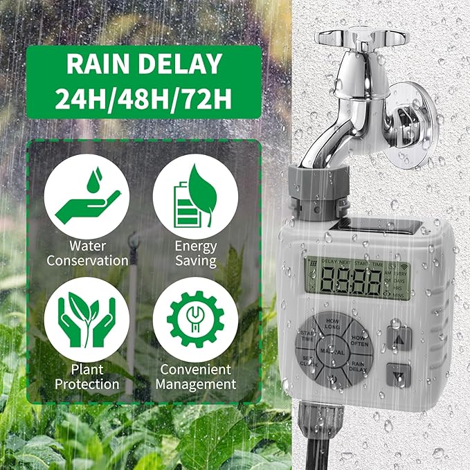 Sprinkler Timer, Zuomeng Water Timer for Garden Hose with Dual Power Design, Professional Anti-Leak Technology, Smart Irrigation with Rain Delay, Automatic/Manual Mode for Efficient Watering, Gray