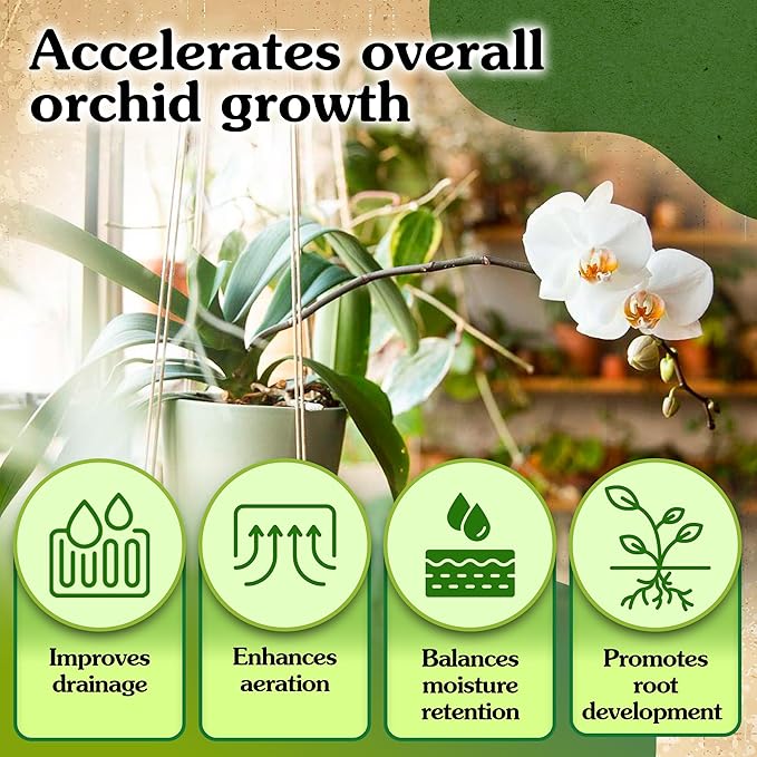 Orchid Potting Mix for Repotting - Pine Bark Mulch, Perlite Stone & Coco Fiber Natural Ingredients - Orchid Bark Potting Mix, Orchid Repotting Kit Drainage Indoor Potting Medium 2QT (8 Quarts)