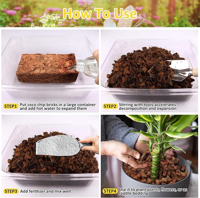 Riare 6 Pack Coco Chips Substrate for Plants- 6.6lb 100% Organic Coconut Husk Brick with Low EC and pH Balanced, High Expansion Coconut Substrate Coco Husk Mulch for Garden Flowers, Herbs, Planting