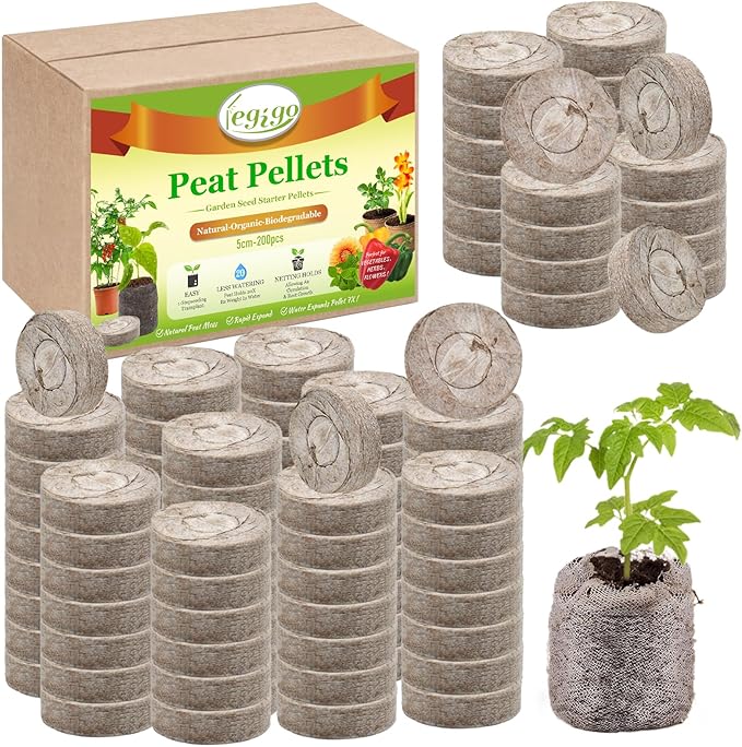 Legigo 200 Pcs 50mm Seed Starter Peat Pellets Pods for Seedlings- Compressed Seed Starting Pellets Seed Starter Pods Plugs Soil Peat Pods for Starting Seeds, Garden Planting Herb Flower Vegetables