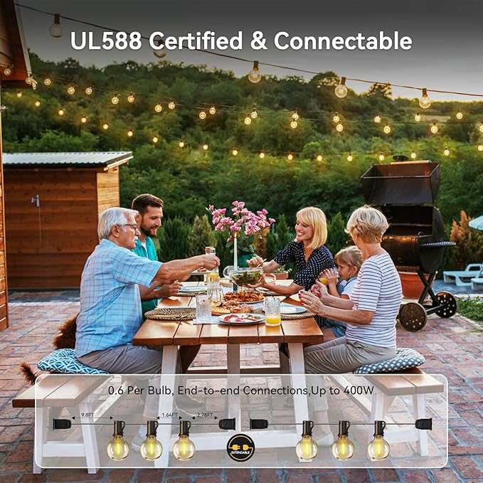 XURISEN Outdoor String Lights, 66FT LED Patio Lights for Outside 35 Shatterproof G40 Globe Bulbs UL Listed IP65 Waterproof Hanging Lighting for Backyard Balcony Bistro Party Decor