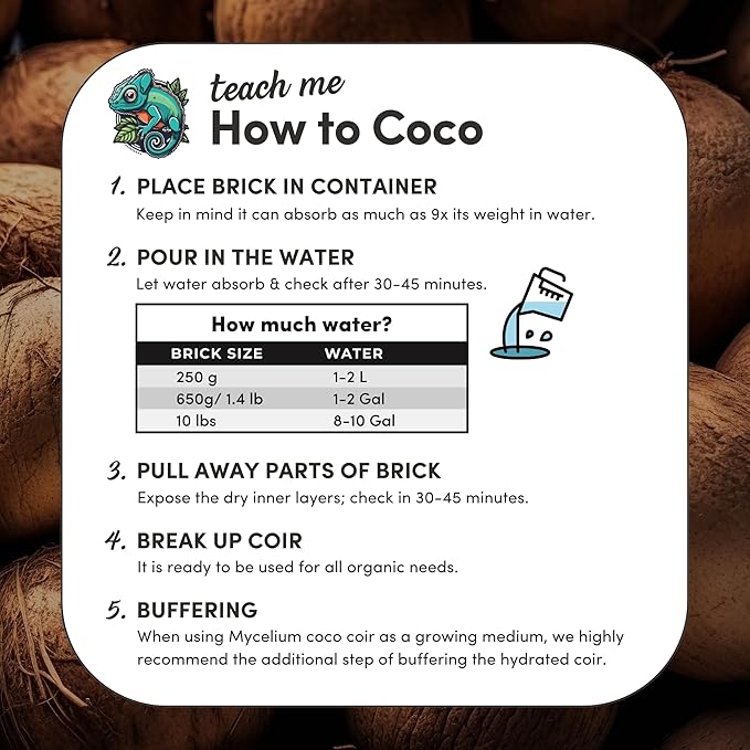 Mycelium Organic Coco Coir Brick 10lbs - Ideal for Mushroom Cultivation Mushroom Substrate - OMRI Certified, Expands with Water, Eco-Friendly Soil Alternative