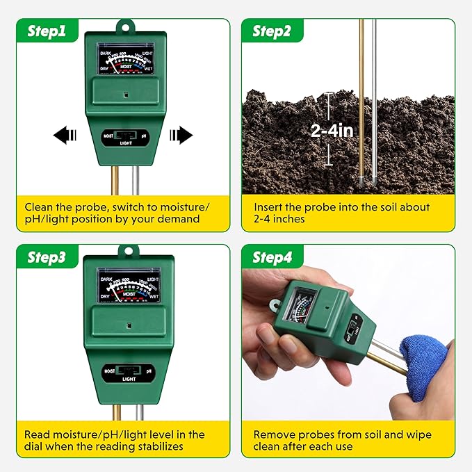 iPower 3-in-1 Plant Moisture/Light/PH Meter, Soil Test Kit for Gardening, Farming, Indoor & Outdoor Use, 3 Pack