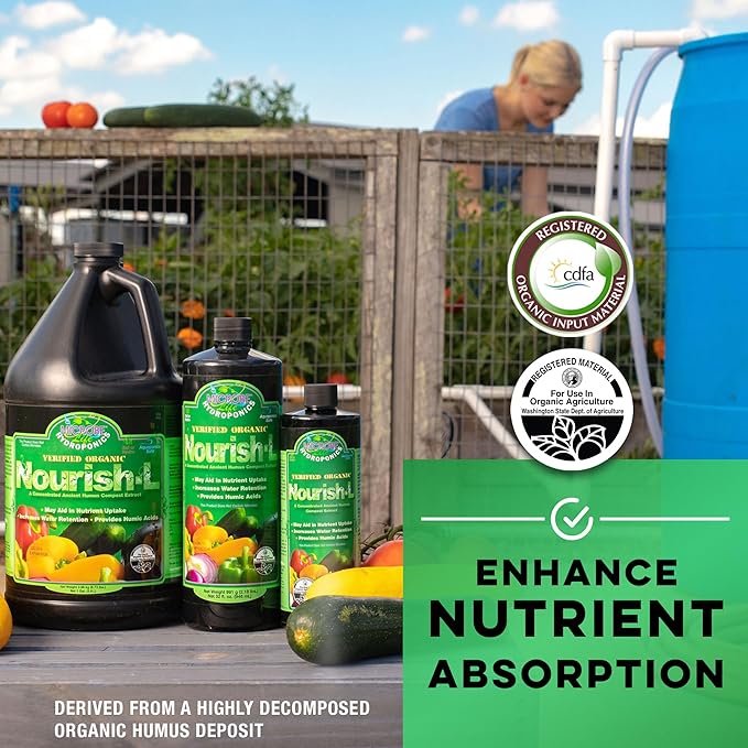 Microbe Life Hydroponics Nourish-L Liquid Fertilizer, Stimulator to Enhance Plant Nutrient Absorption for Fruits & Vegetables, Use With Any Feeding Systems Including Hydroponics or Soil, 32 Ounces